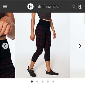 Lululemon Run the Day Crop, Berry and black, Size 10